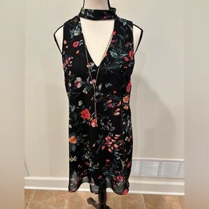 BCX Women’s Dark Florals Mini-Dress w Choker Neck & Detachable Necklace, M